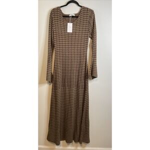 Knit Mix Size L Brown Chevron Knit Maxi Dress Bell Sleeve Boho